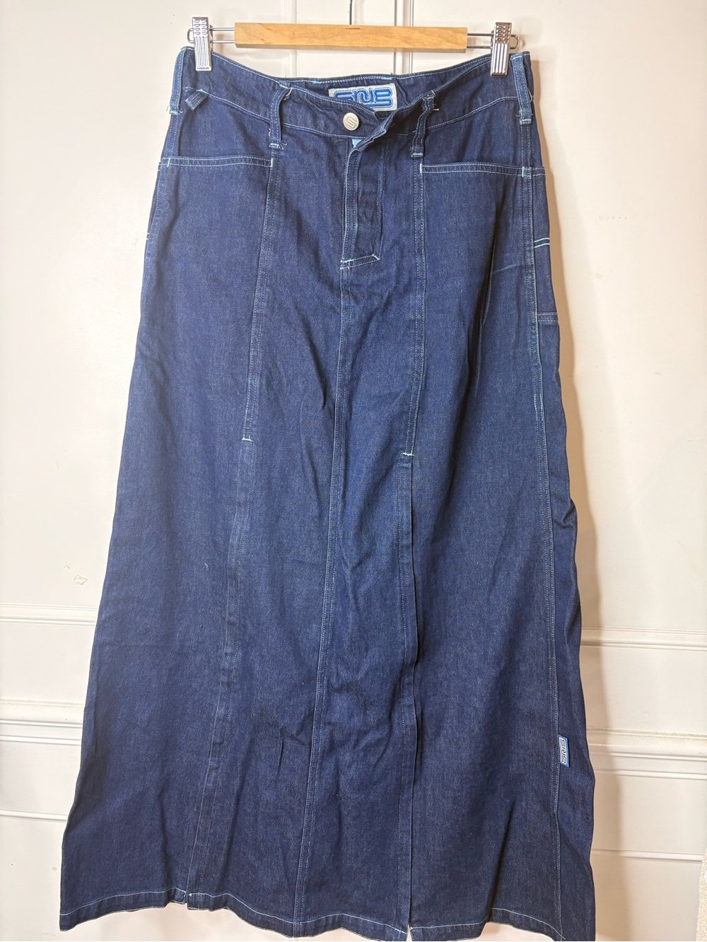 Snug industries 90’s Rave Denim Maxi Skirt in Dark Blue..